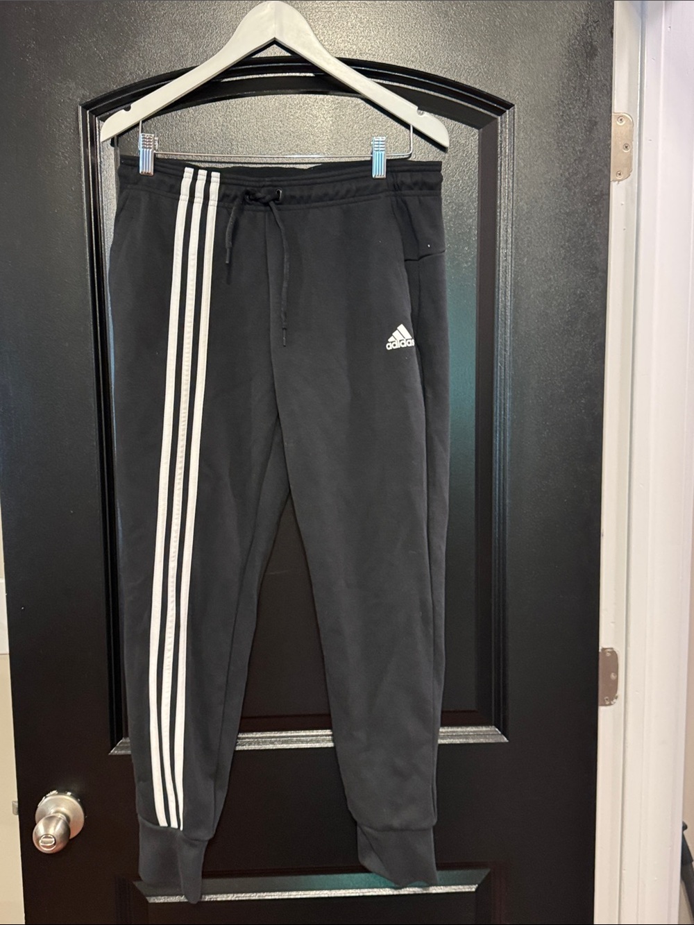 adidas Black Joggers with White Side Stripes